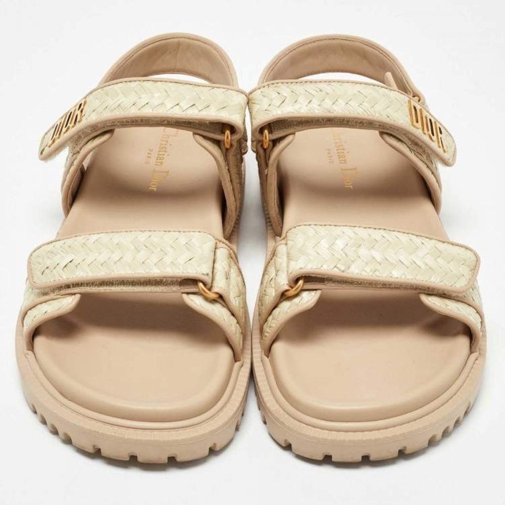 DIOR raffia sandals gold logo - Picture 8 of 13